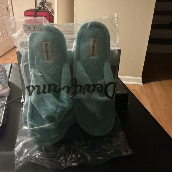 Dearfoams Wrenley Terry Thong Slippers Aruba Blue Size 5-6 New