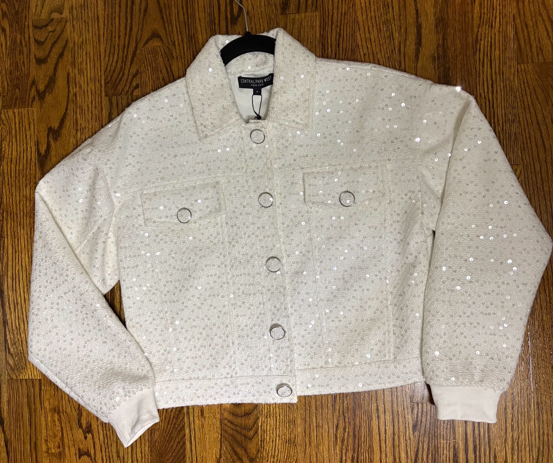 Central Park West Sequin Jacket Size S White 2