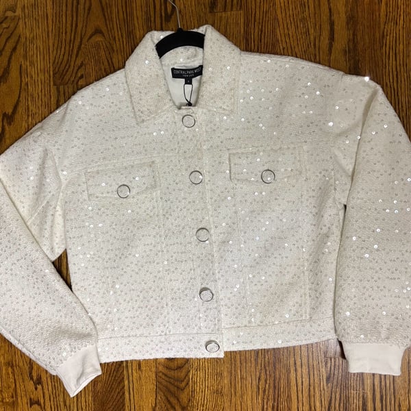 Central Park West Sequin Jacket Size S White