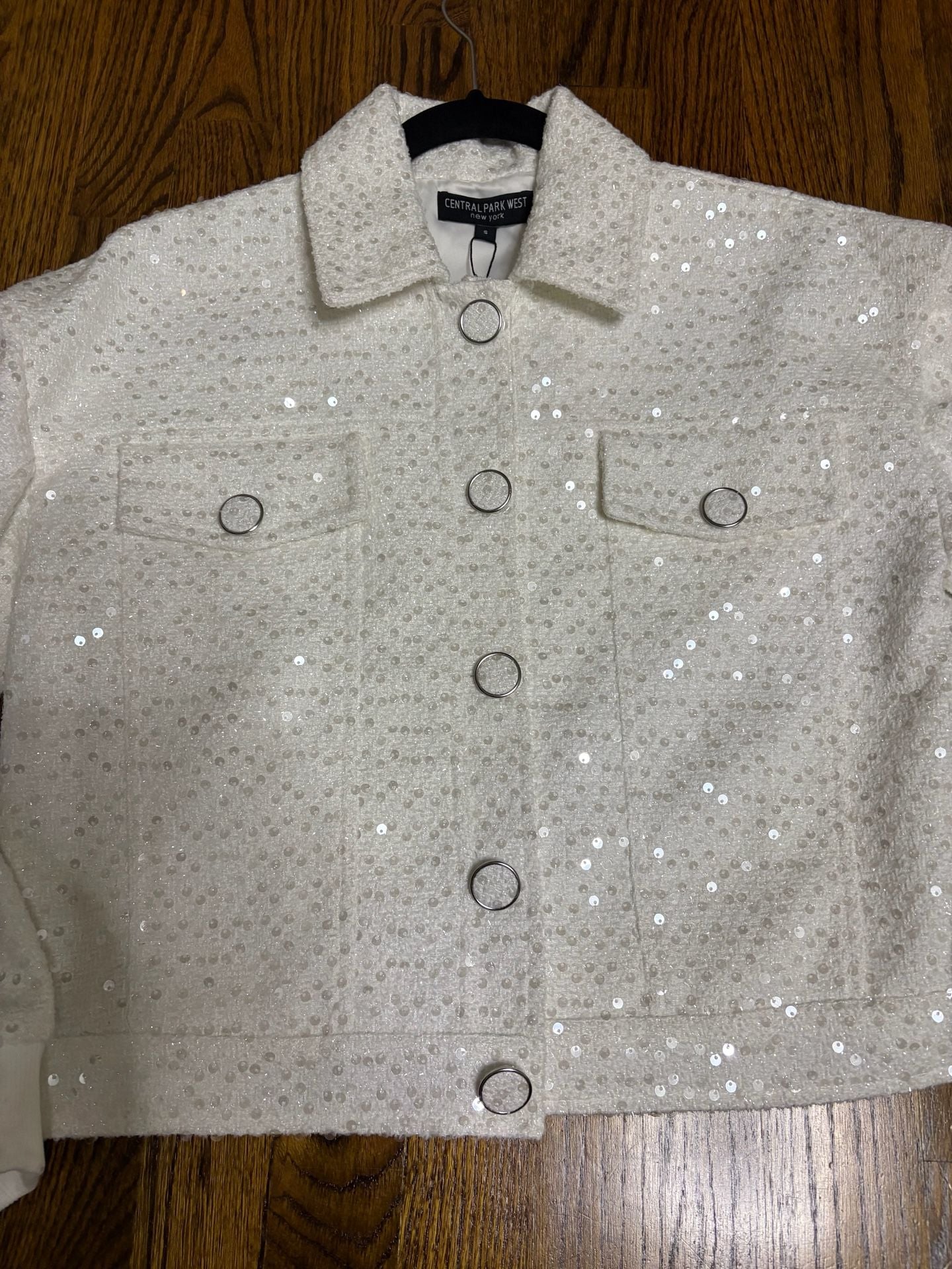 Central Park West Sequin Jacket Size S White 3