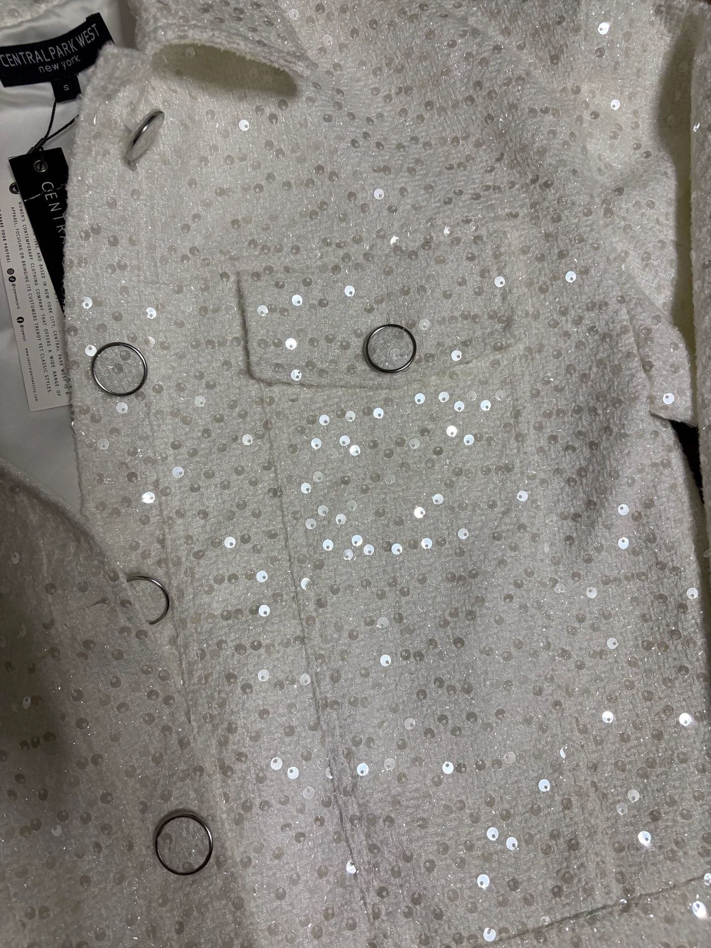 Central Park West Sequin Jacket Size S White 4