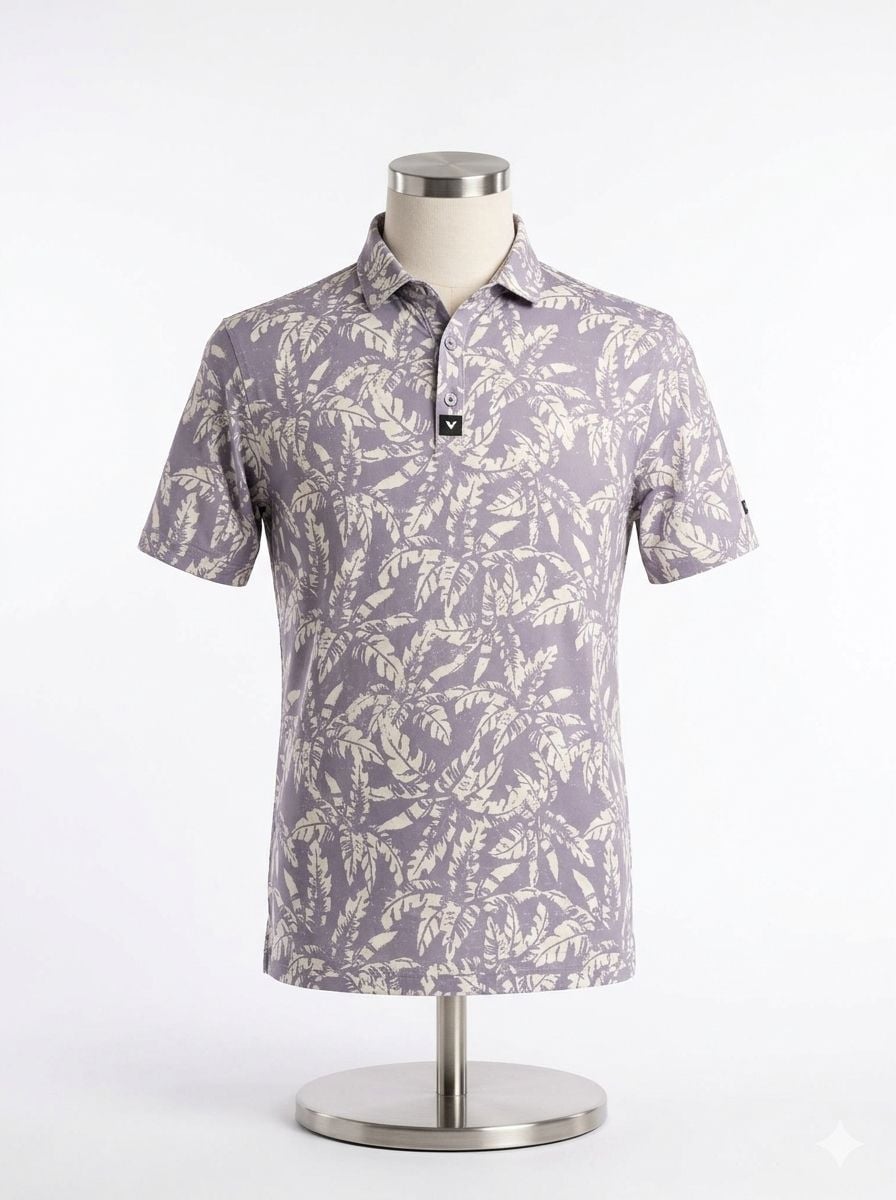 Bad Birdie Men's Palm Leaf Botanical Print Performance Golf Polo Shirt XL 1204 2