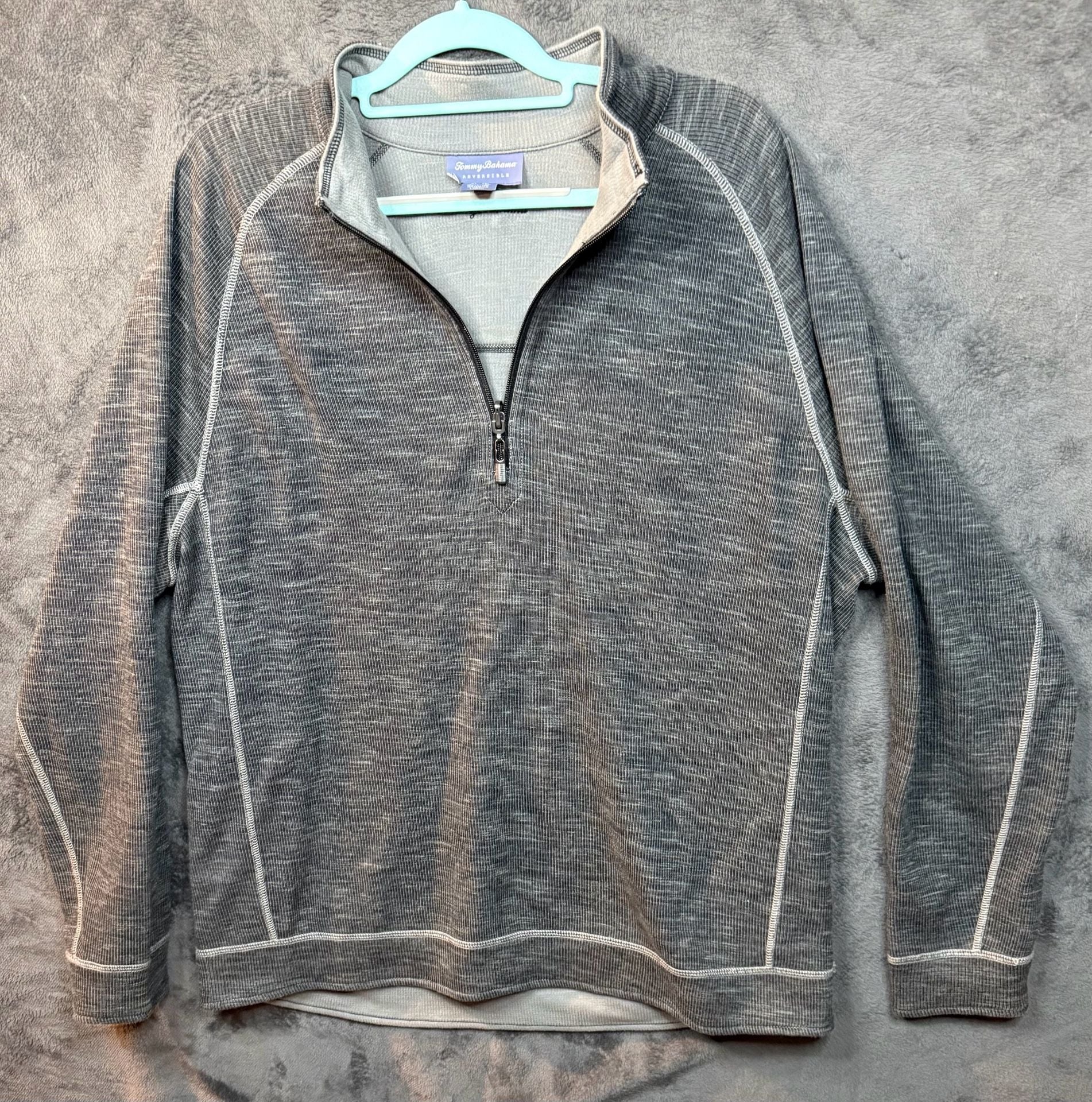 Men’s Tommy Bahama Reversible Quarter Zip Pullover Size XL Gray Cotton Blend #7 2