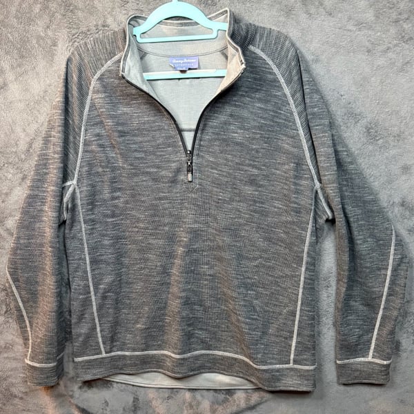 Men’s Tommy Bahama Reversible Quarter Zip Pullover Size XL Gray Cotton Blend #7