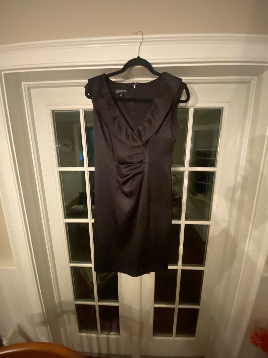 Jones New York Black Satin Ruffle V-Neck Dress 2