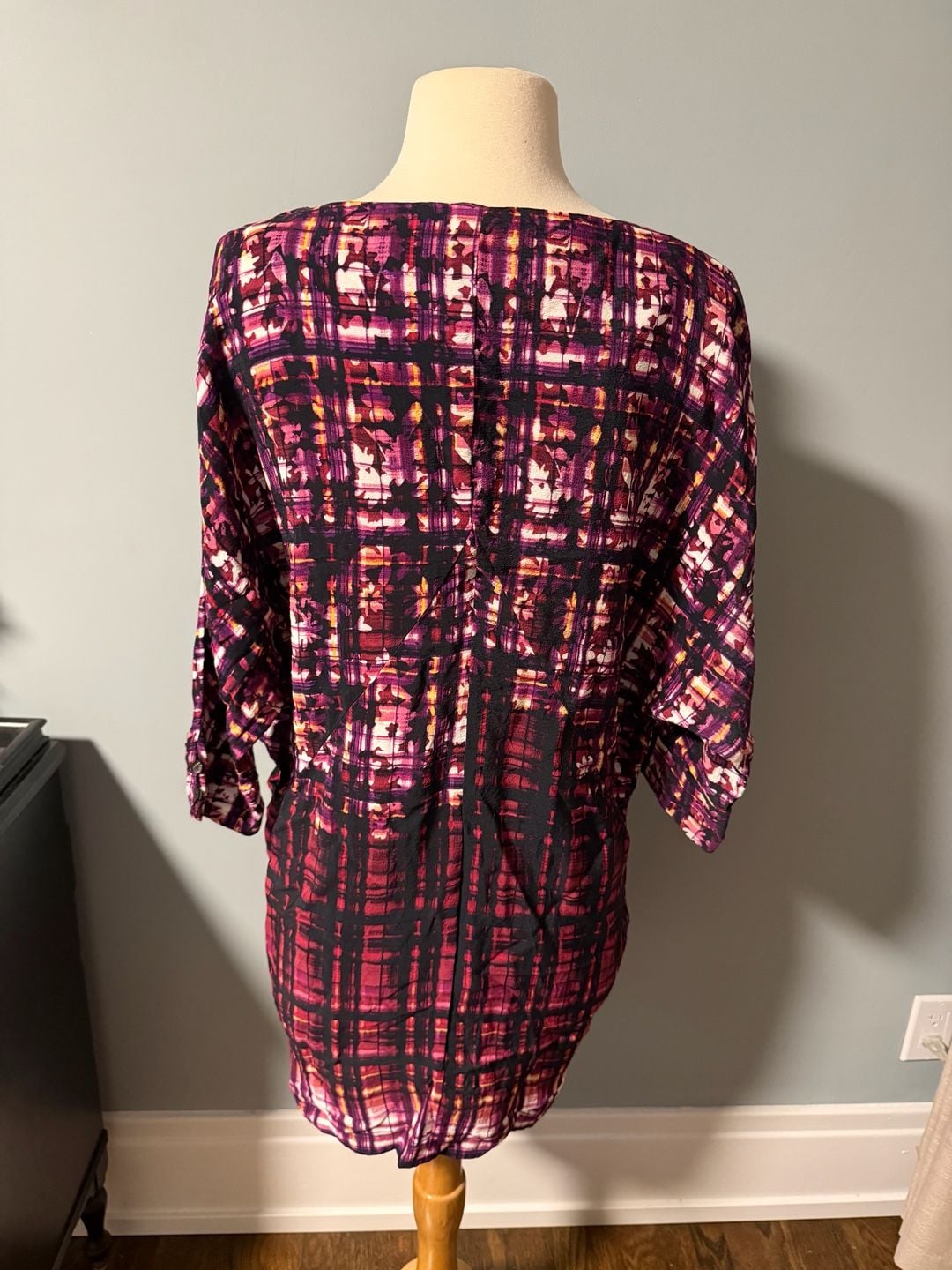 Maeve Cocoon Dress Size Small Purple Plaid Draped Dolman Sleeve 5