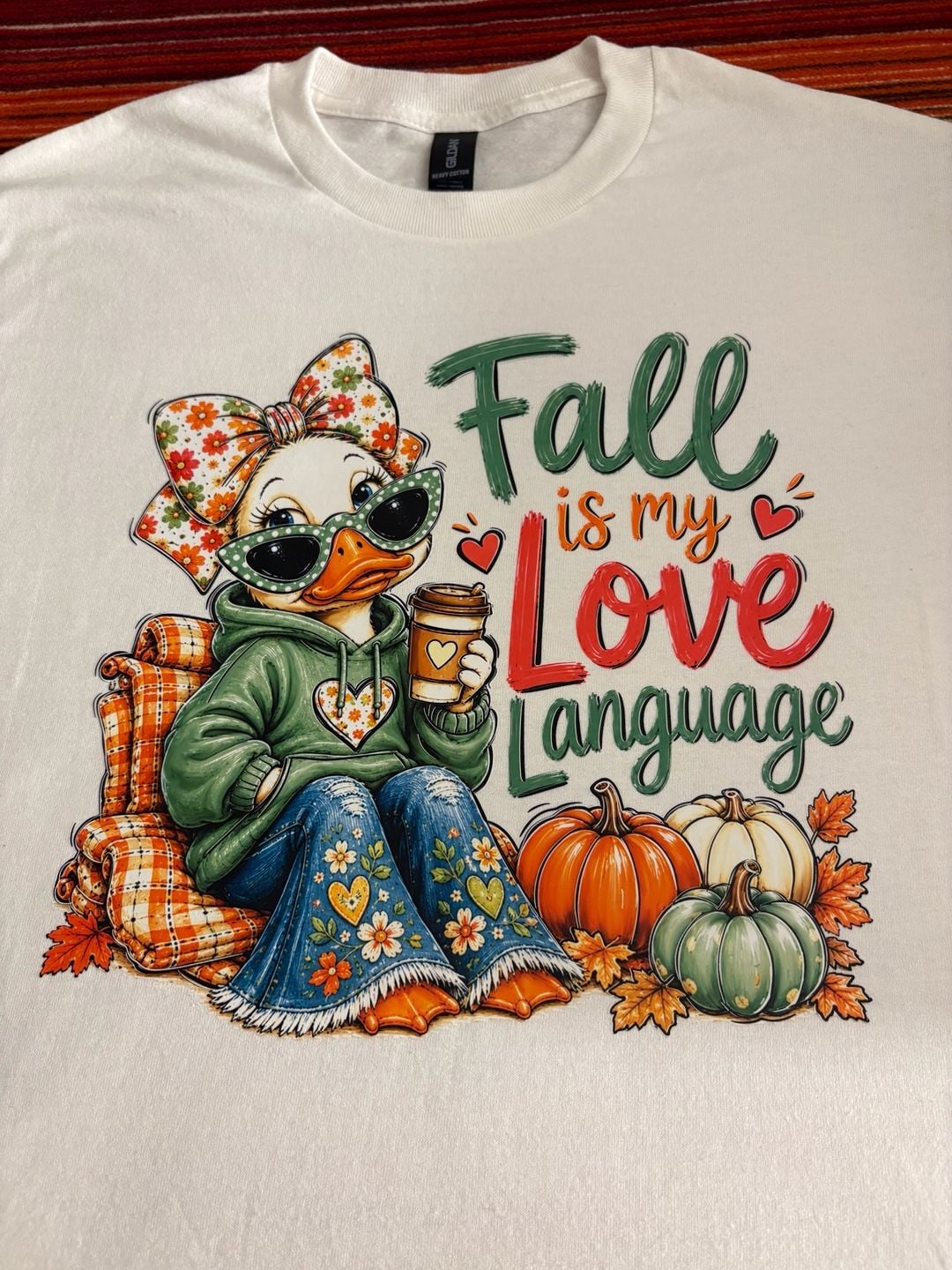 Gildan Fall Is My Love Language Duck T-Shirt White 2