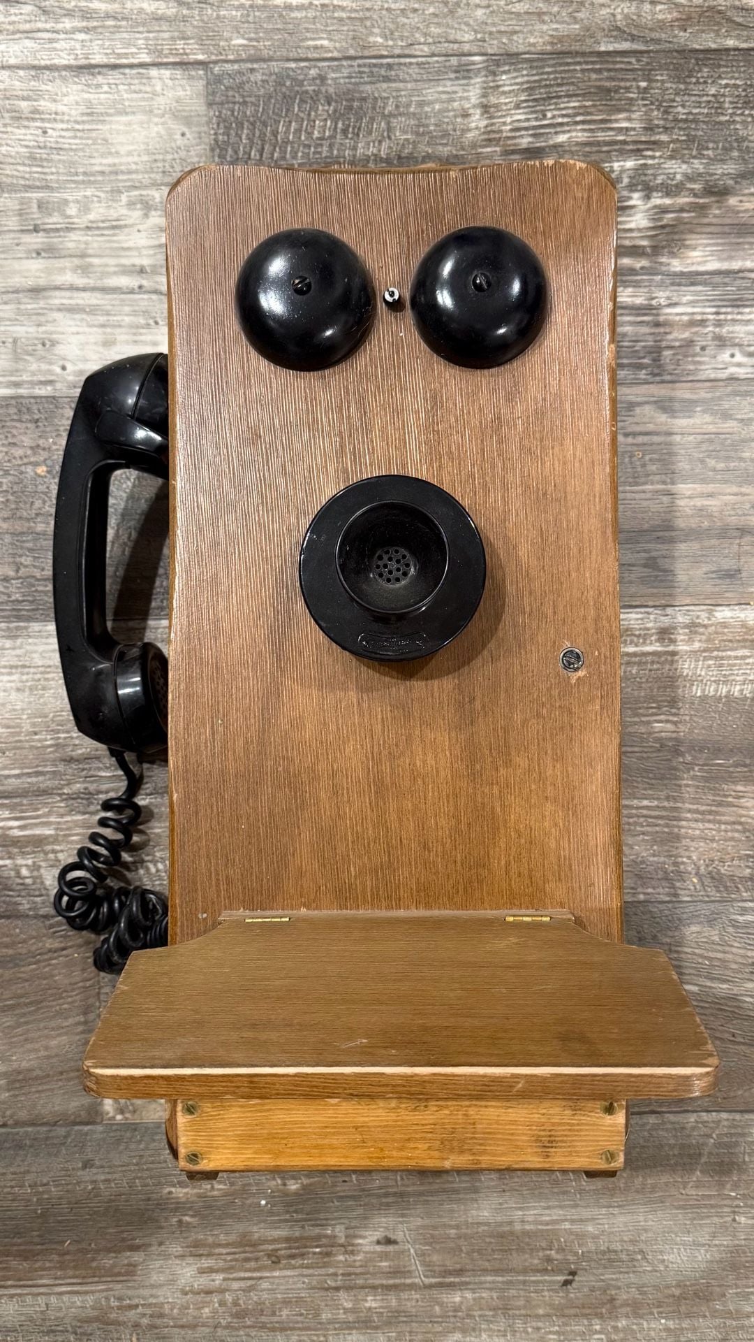 Vintage Oak Wood Wall Telephone 1