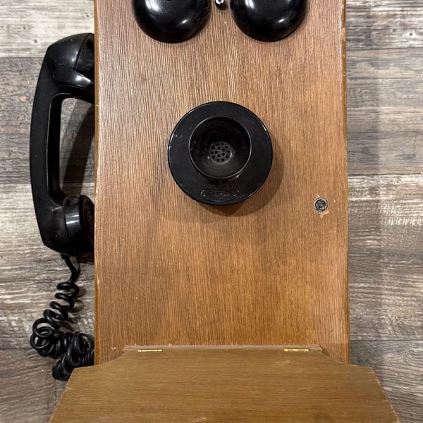 Vintage Oak Wood Wall Telephone