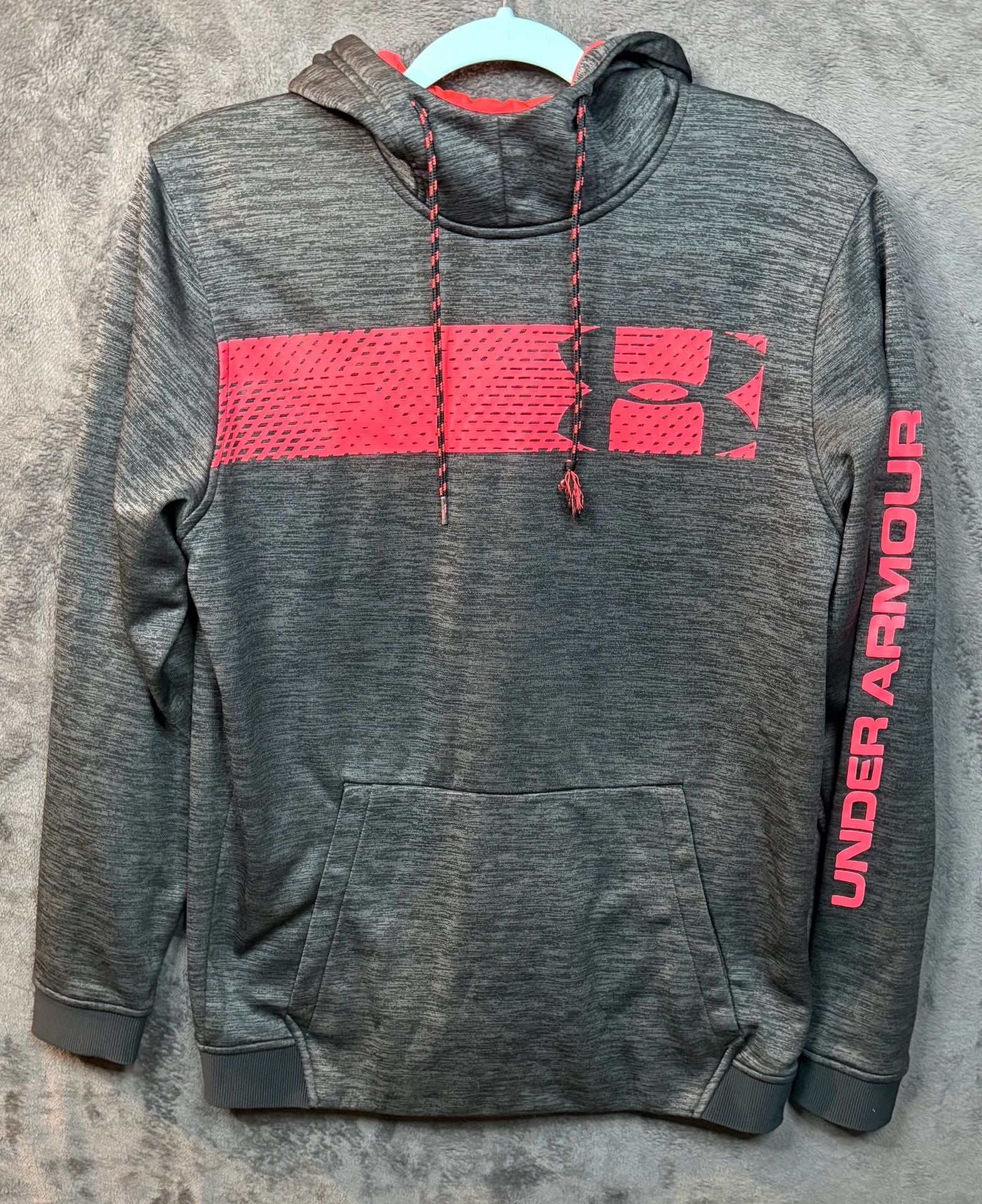 Men’s Under Armour ColdGear Hoodie Size MD Gray Pink Loose Fit Pullover Sweatshirt #8 2