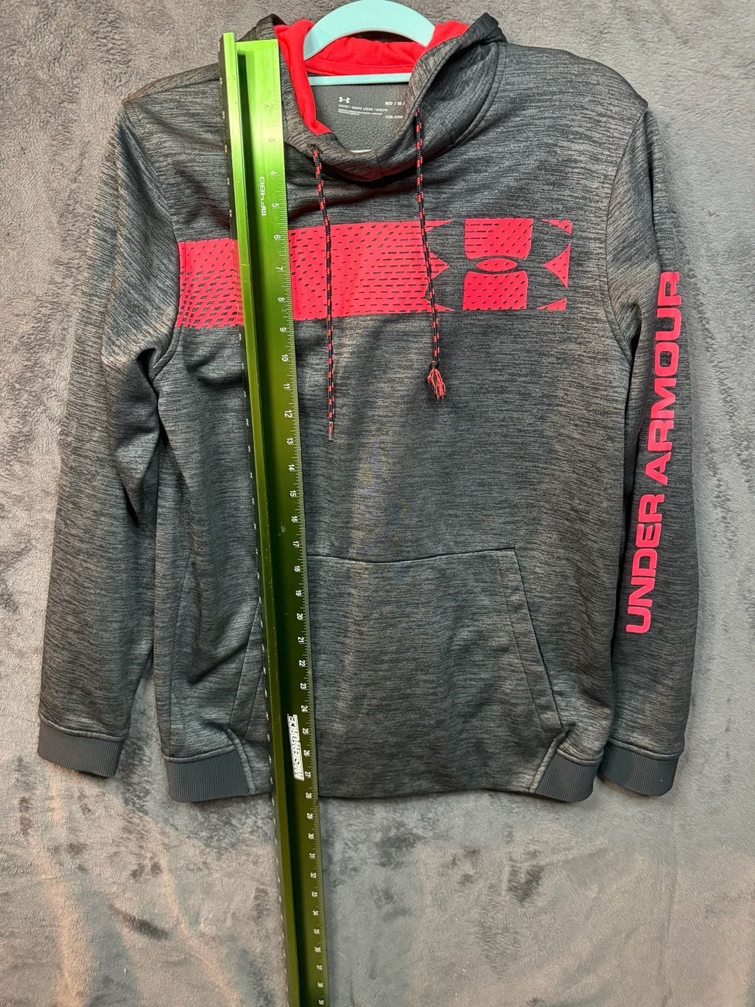 Men’s Under Armour ColdGear Hoodie Size MD Gray Pink Loose Fit Pullover Sweatshirt #8 6