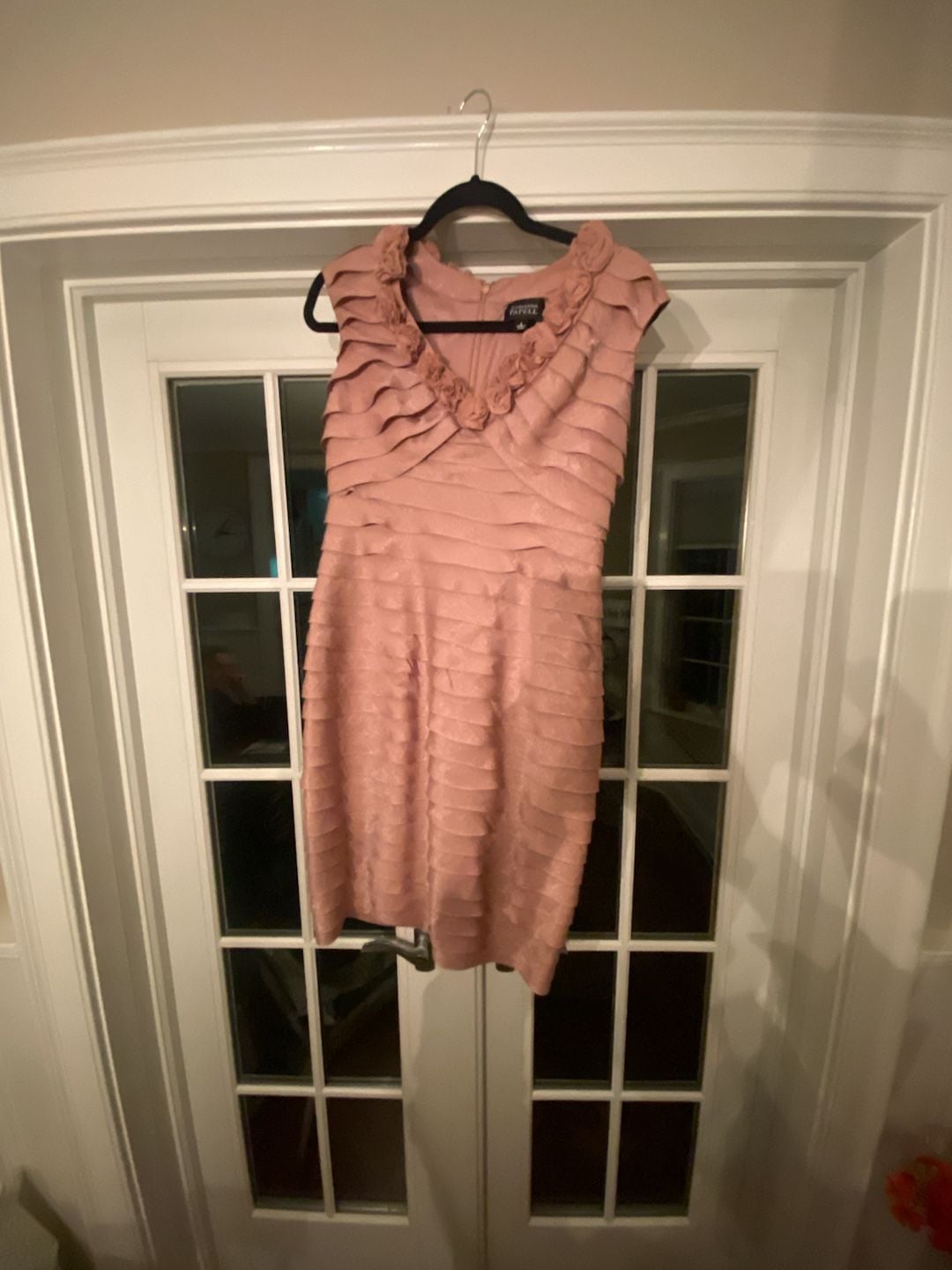 Adrianna Papell Cocktail Dress Size 4 Pink Metallic Ruffle Sleeveless 2