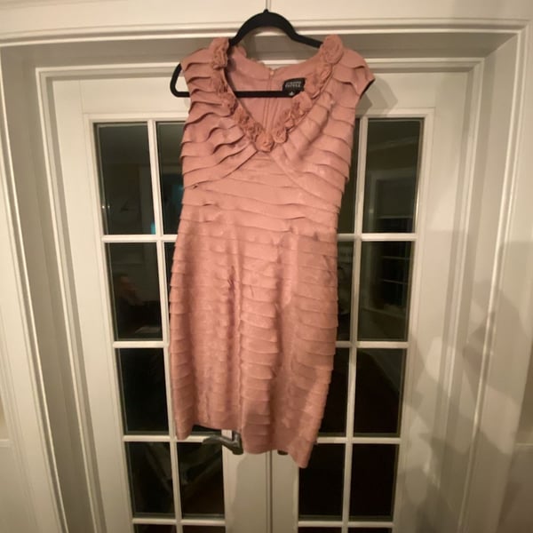 Adrianna Papell Cocktail Dress Size 4 Pink Metallic Ruffle Sleeveless