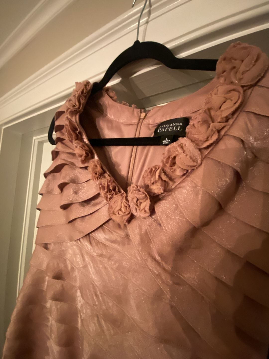 Adrianna Papell Cocktail Dress Size 4 Pink Metallic Ruffle Sleeveless 3