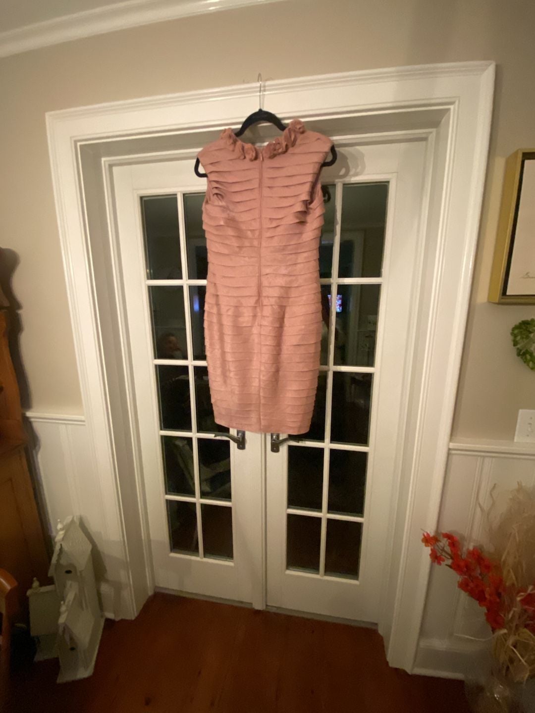 Adrianna Papell Cocktail Dress Size 4 Pink Metallic Ruffle Sleeveless 4