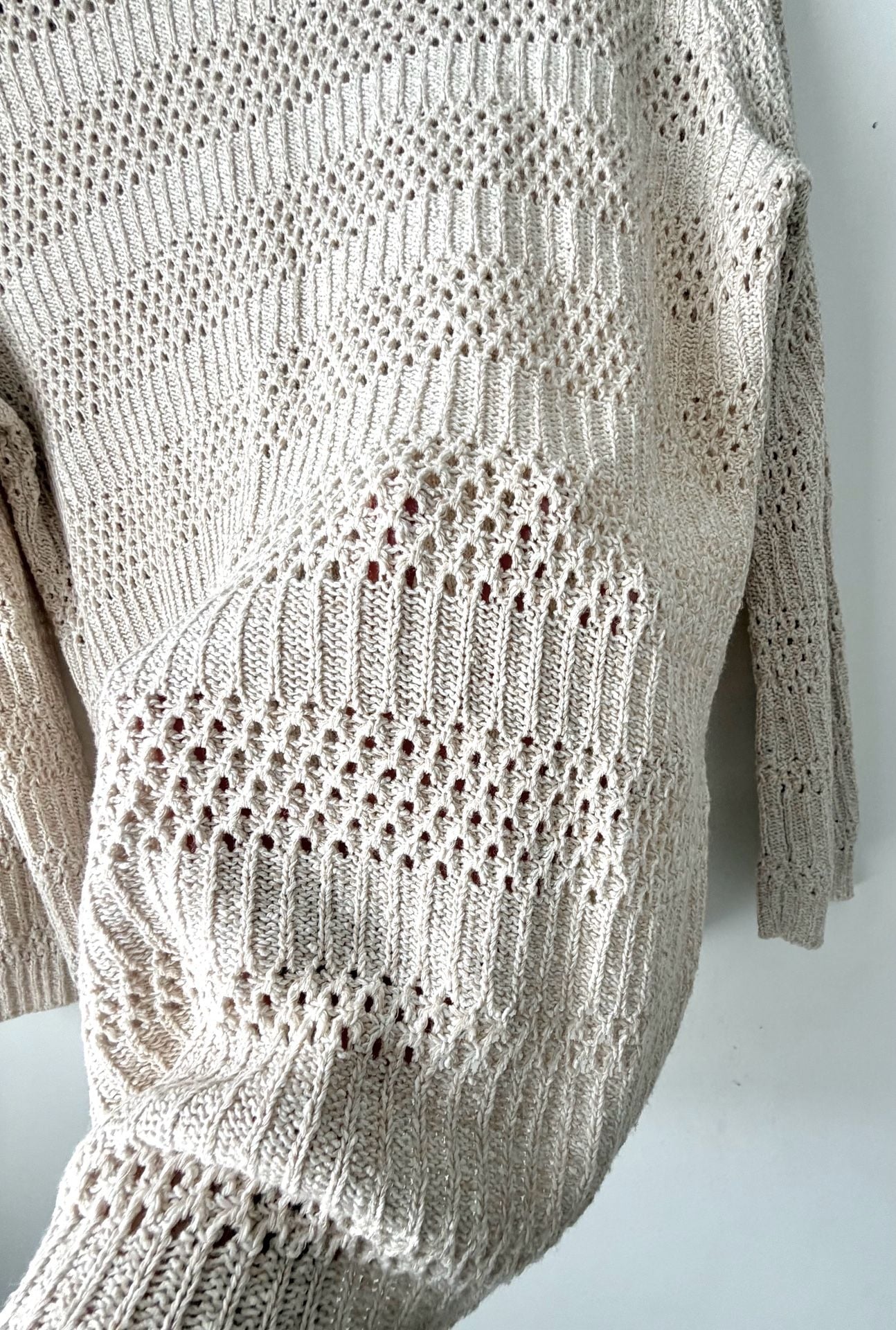 Vintage 1970s Cream Pullover Lace Up Woven Top Cottage Core Sweater Coastal Boho Festival SM 5