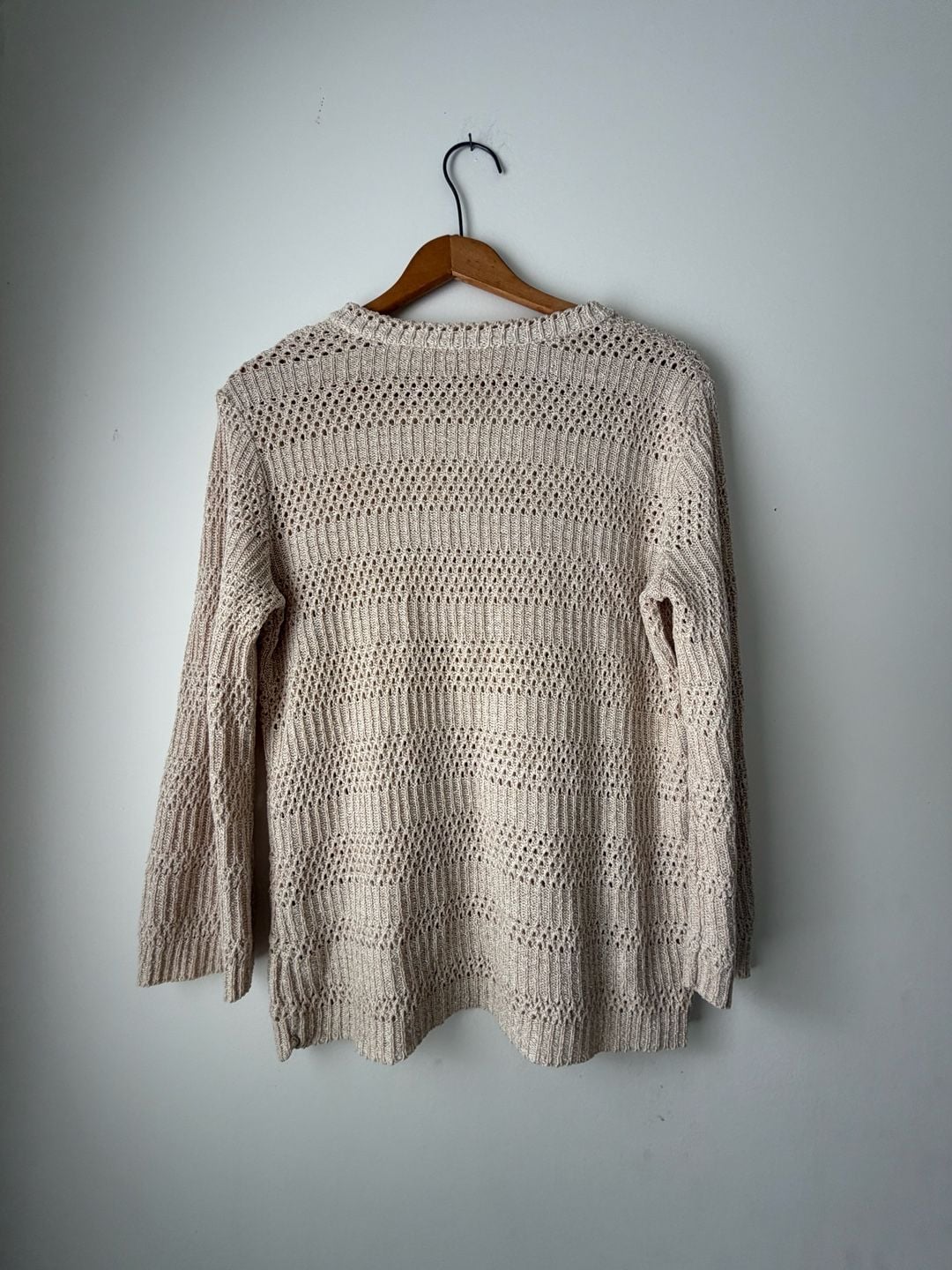 Vintage 1970s Cream Pullover Lace Up Woven Top Cottage Core Sweater Coastal Boho Festival SM 7