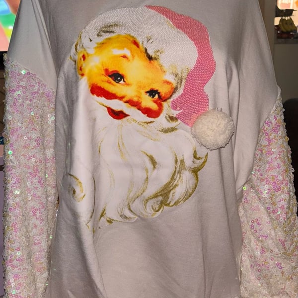 Nwt PINK SPANGLE SANTA Sweater