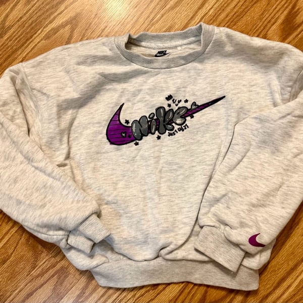 Nike Graffiti Sweatshirt Size 6X Grey Purple Bubble Letter Logo