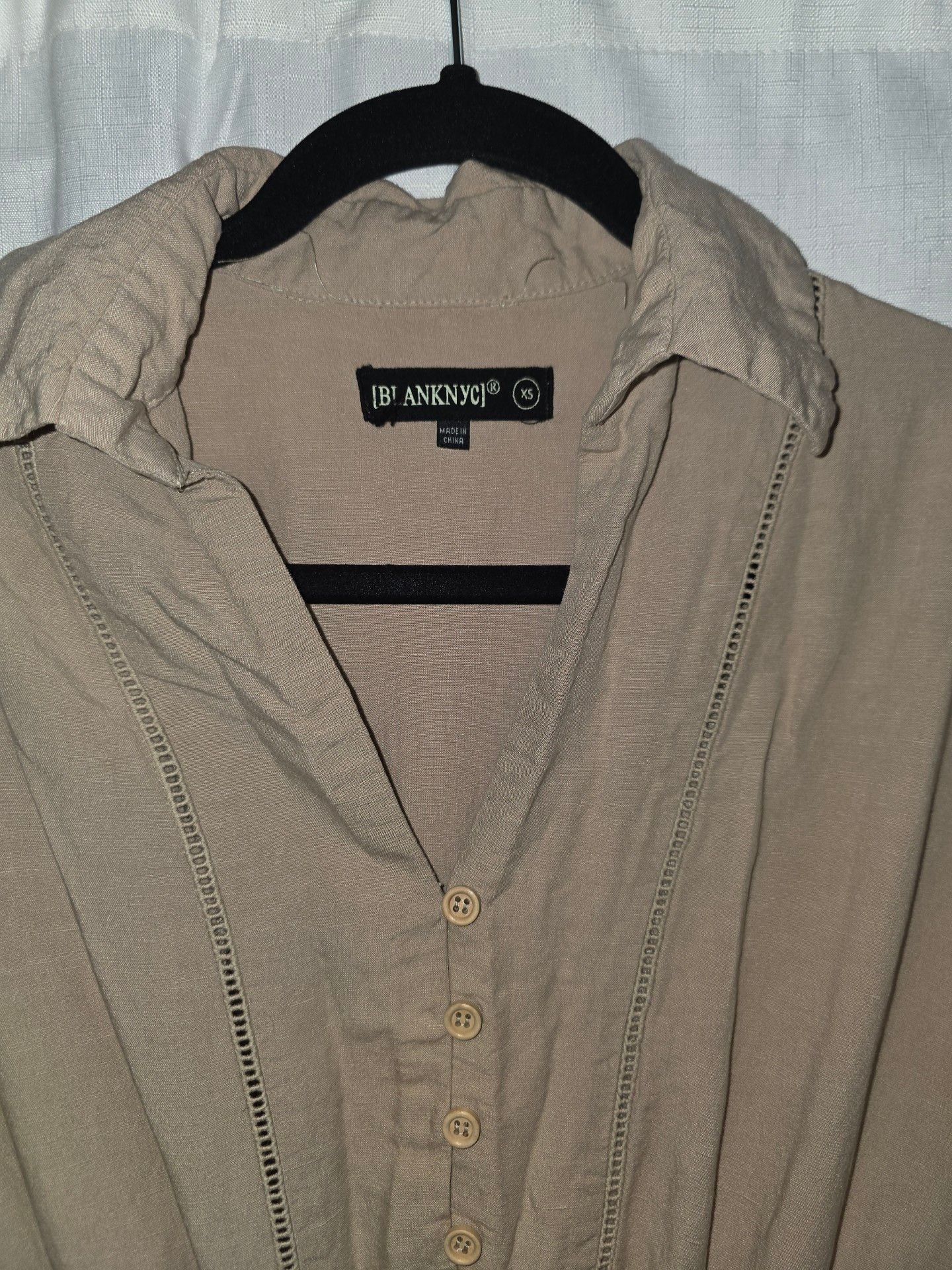BlankNYC Romper Size XS Tan Button Front Utility Short Sleeved Pocket 3