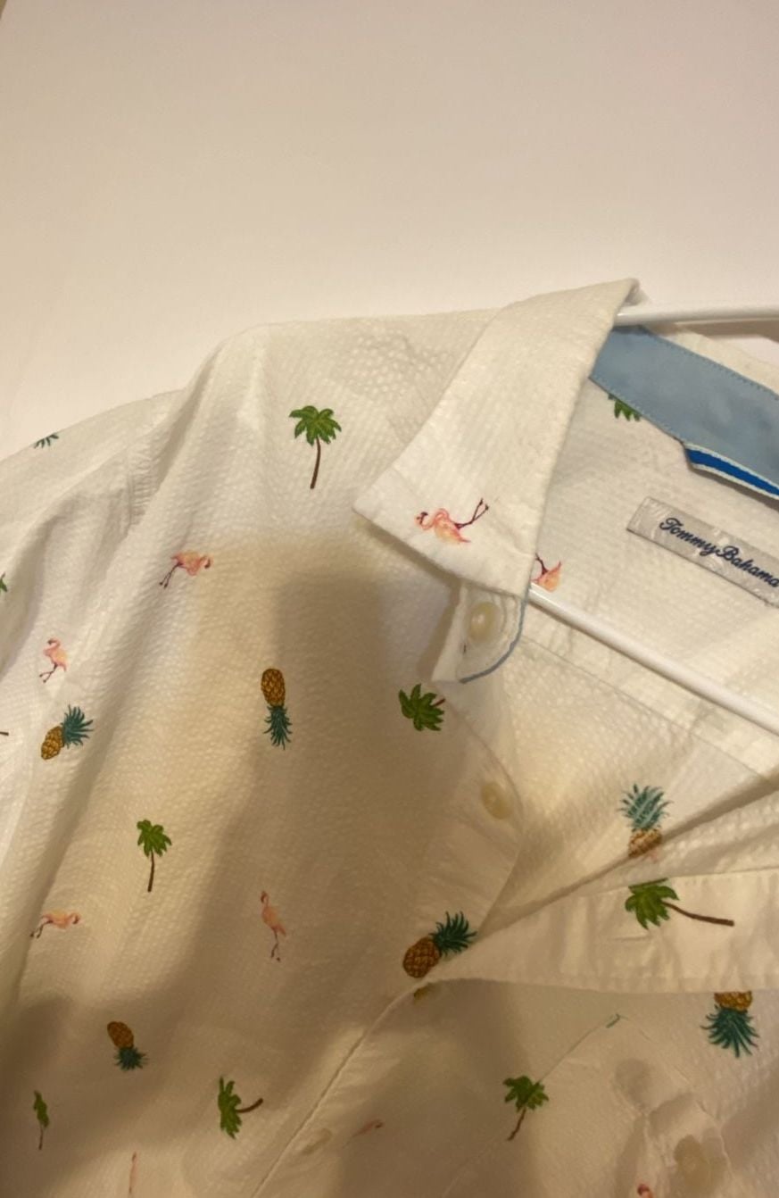 Tommy Bahama Button-Down Shirt Size XL/TG White Tropical Print 7