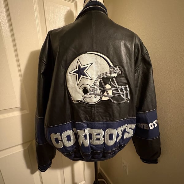 90’s Vintage G-III Carl Banks Dallas Cowboys Leather Jacket XL Black Blue NFL