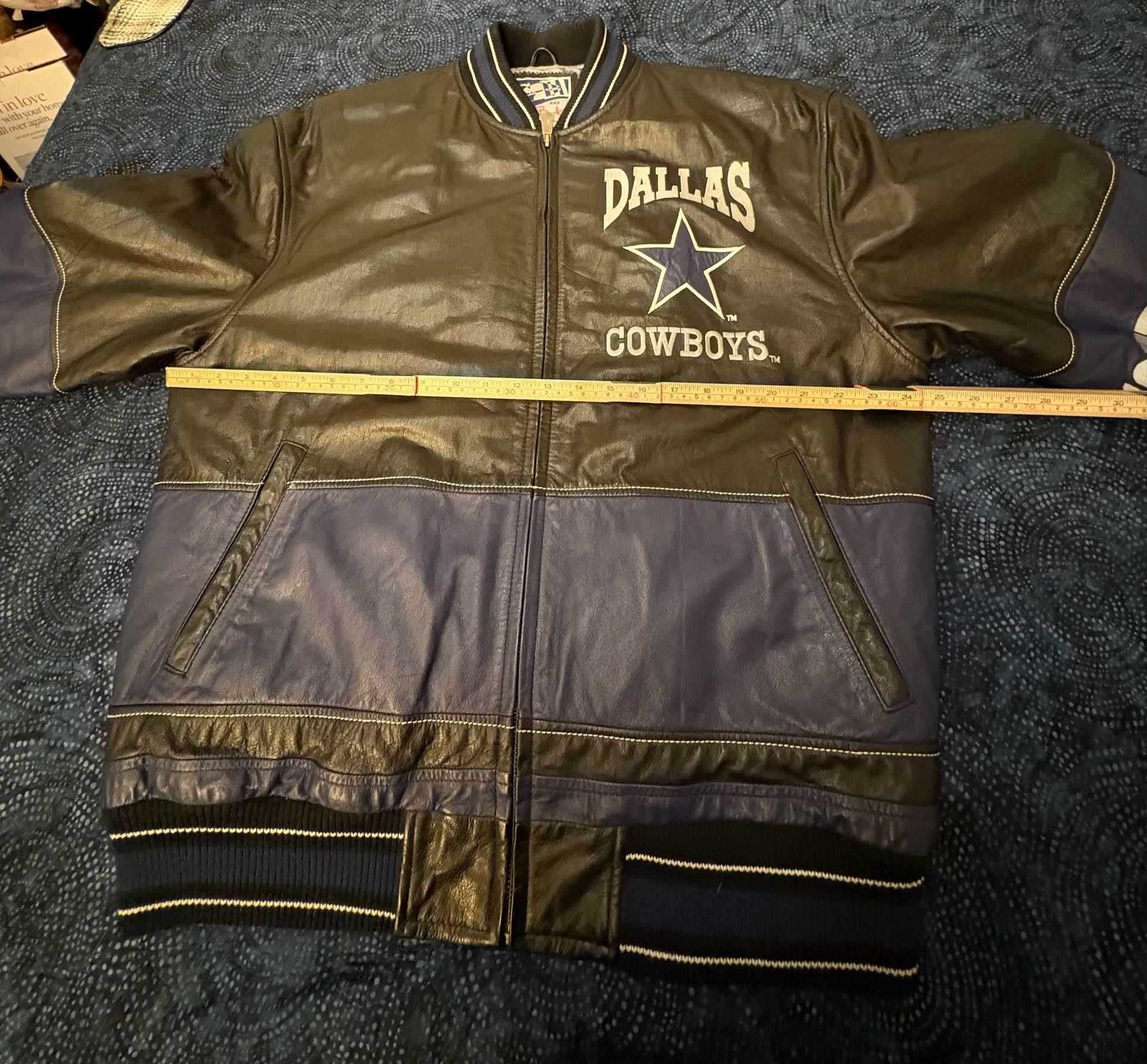 90’s Vintage G-III Carl Banks Dallas Cowboys Leather Jacket XL Black Blue NFL 10