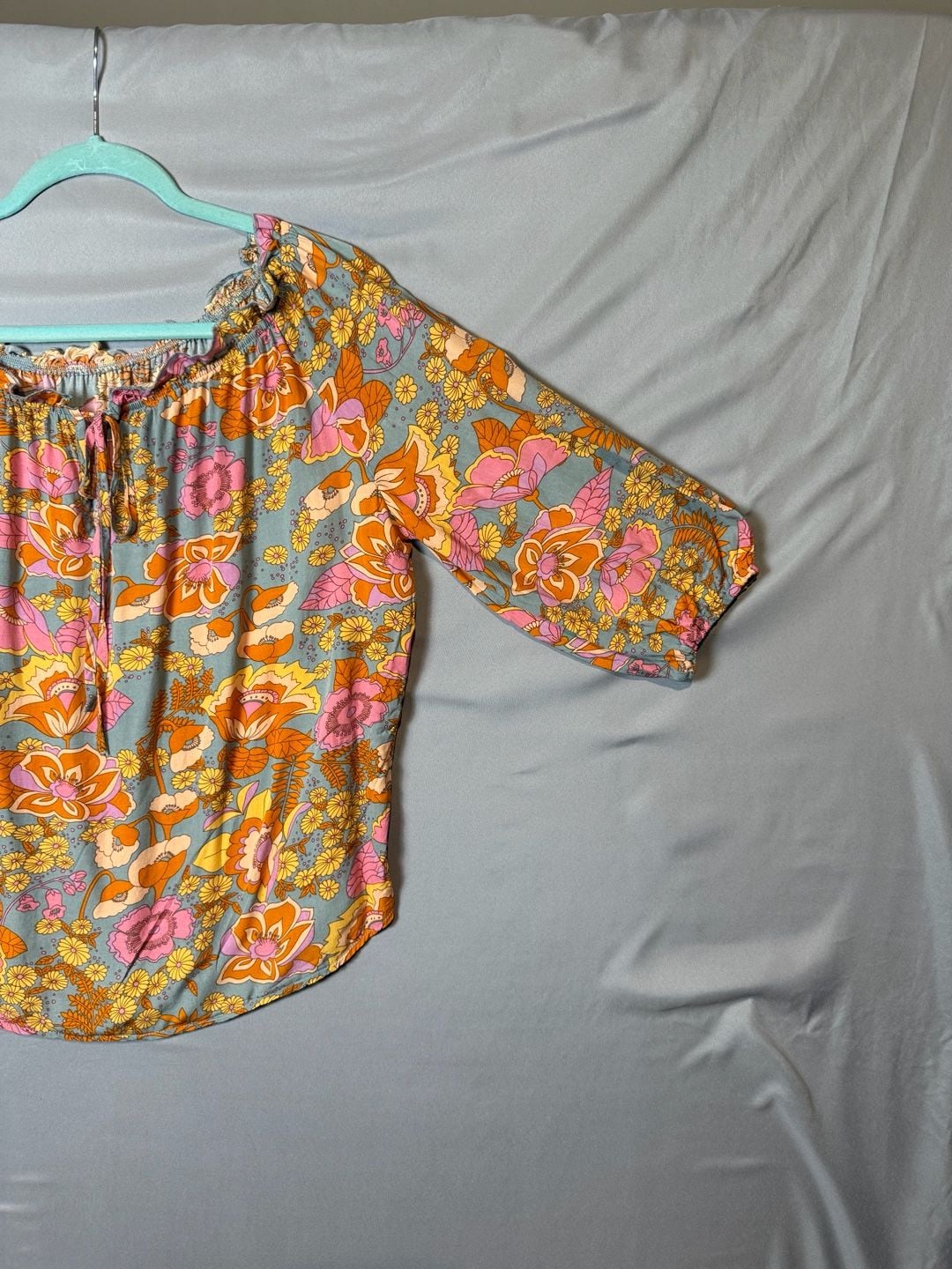 Boho Orange Floral Print Off Shoulder Blouse 3