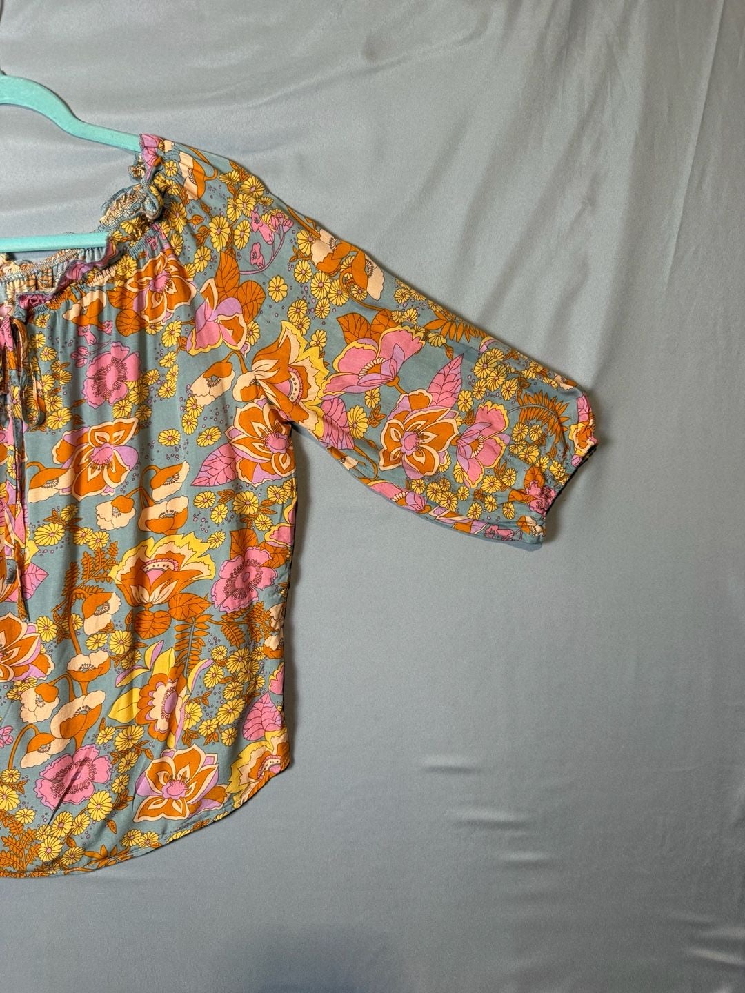 Boho Orange Floral Print Off Shoulder Blouse 5