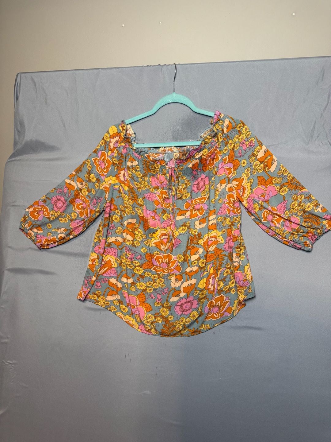 Boho Orange Floral Print Off Shoulder Blouse 6