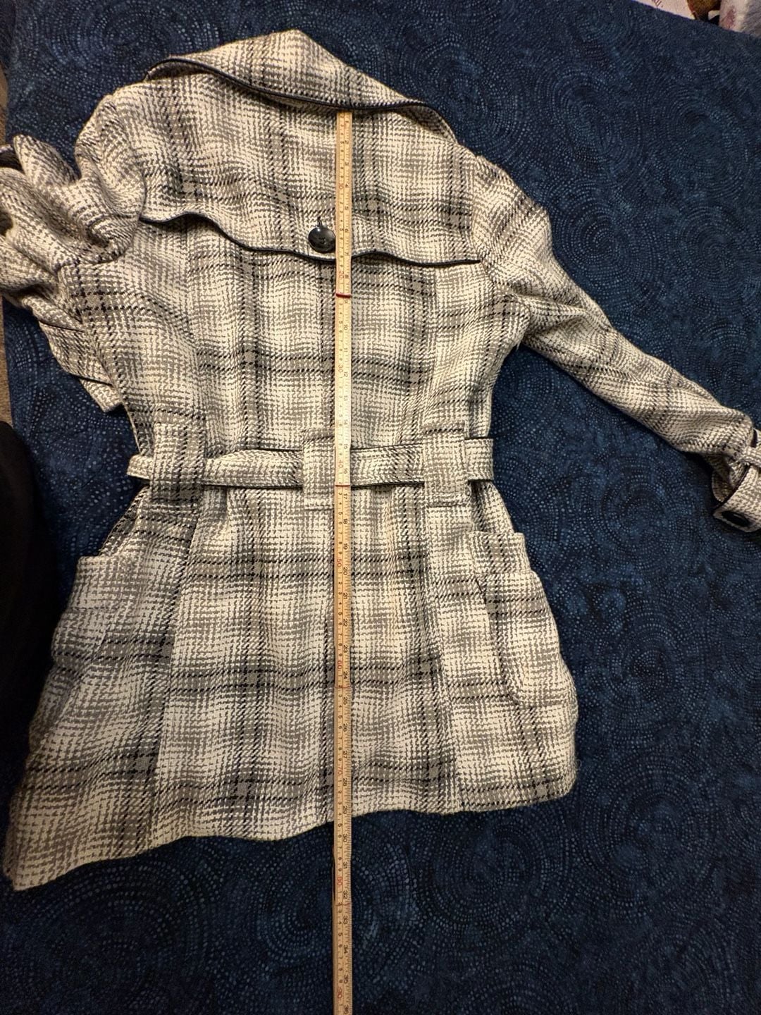 Vintage Y2K Rare Vanity Plaid Trench Coat Black White Belted M 8