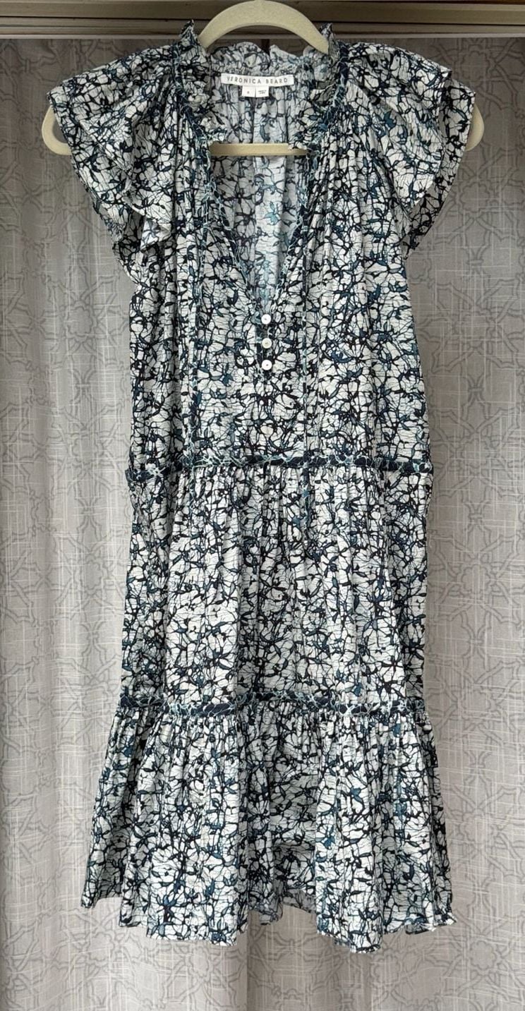 Veronica Beard Zee Dress Size 6 Blue Cream Cotton Mini 2