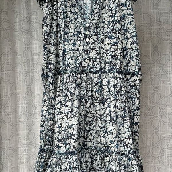 Veronica Beard Zee Dress Size 6 Blue Cream Cotton Mini