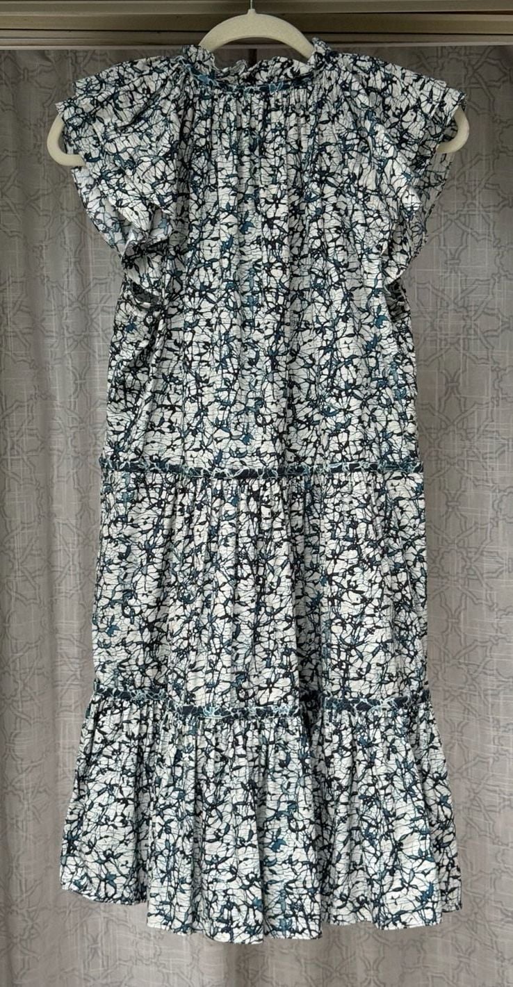 Veronica Beard Zee Dress Size 6 Blue Cream Cotton Mini 3