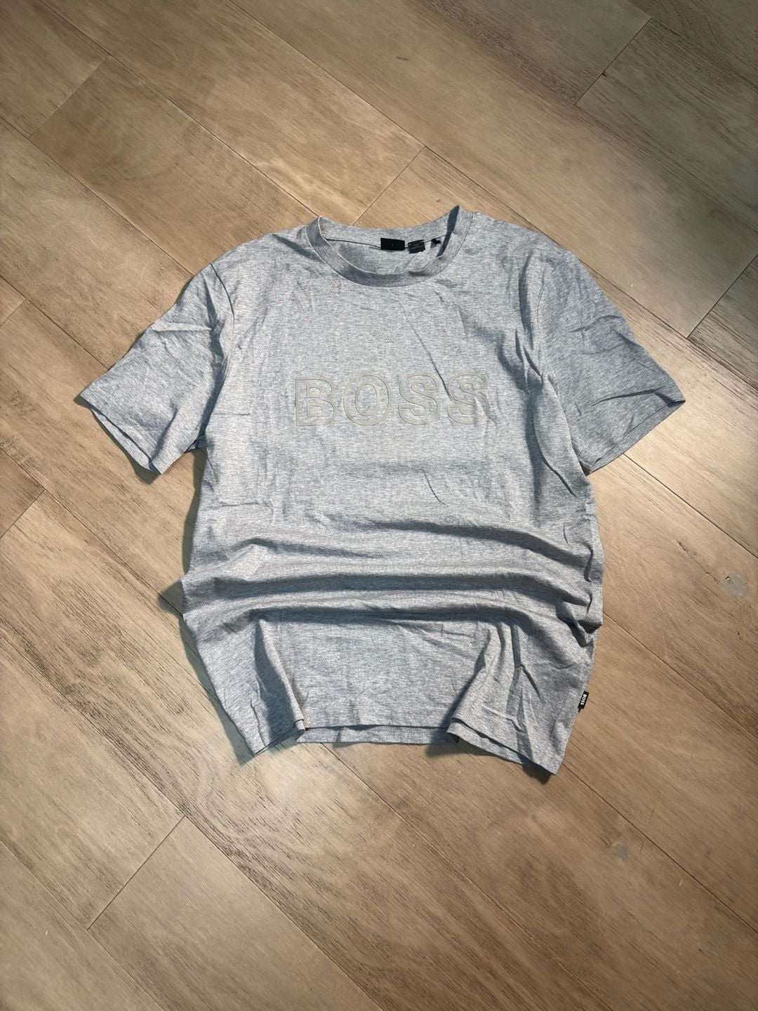 Hugo Boss T-Shirt Size L Gray Cotton Embossed Logo Crew Neck Short Sleeve 2
