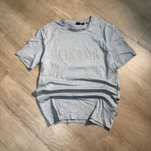 Hugo Boss T-Shirt Size L Gray Cotton Embossed Logo Crew Neck Short Sleeve