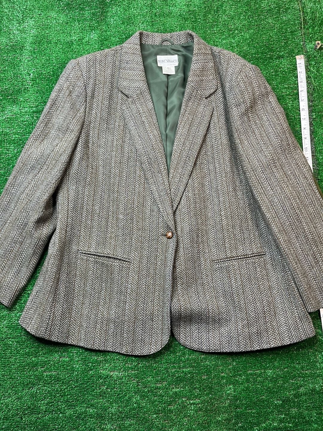 Hunt Valley Blazer Size 12 Tweed Herringbone Wool Jacket 2