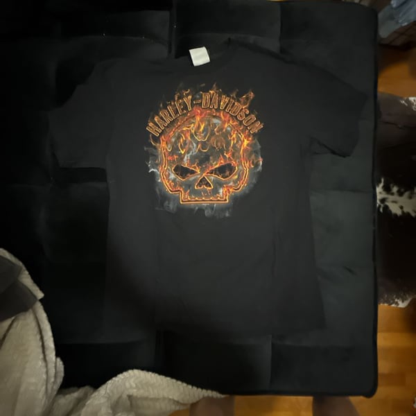 Harley Davidson T-Shirt Size Large Black Flame Skull Stan's Batavia NY y2k