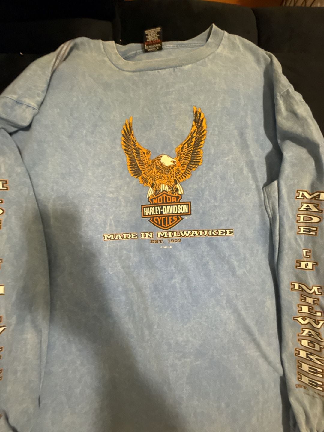 1997 Harley Davidson Long Sleeve T-Shirt Plattsburgh NY Blue Vintage Eagle 5