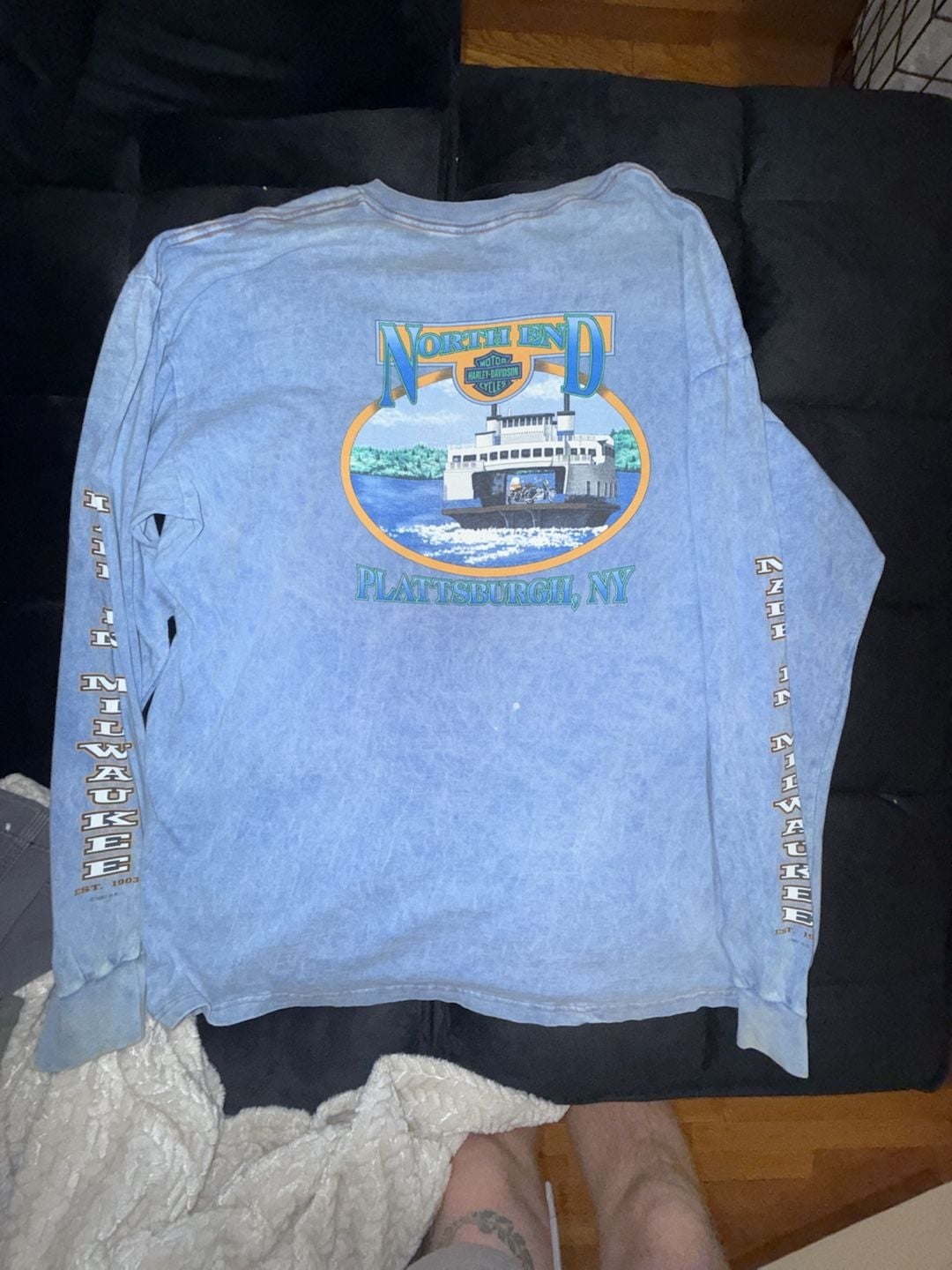 1997 Harley Davidson Long Sleeve T-Shirt Plattsburgh NY Blue Vintage Eagle 3
