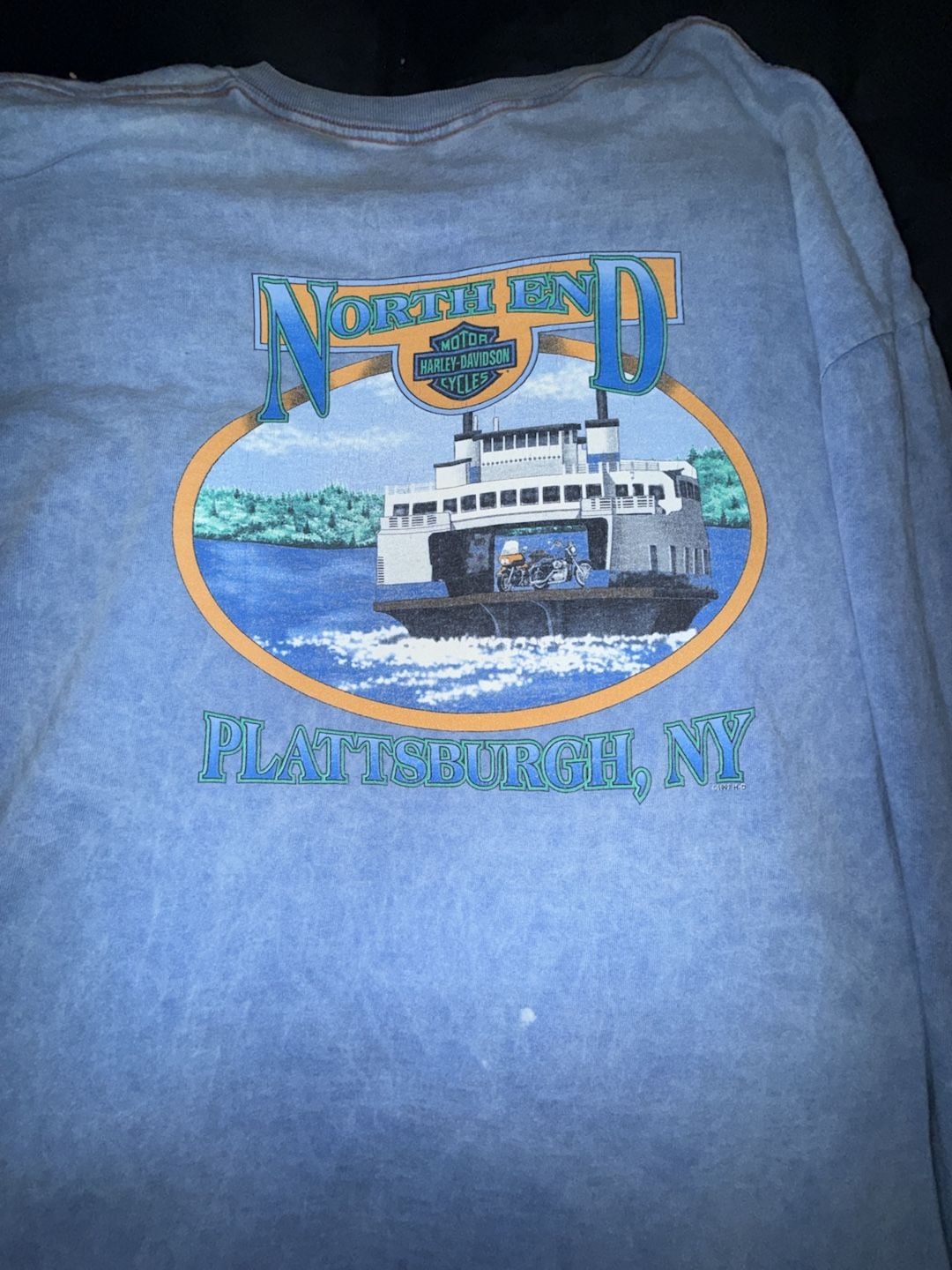 1997 Harley Davidson Long Sleeve T-Shirt Plattsburgh NY Blue Vintage Eagle 6