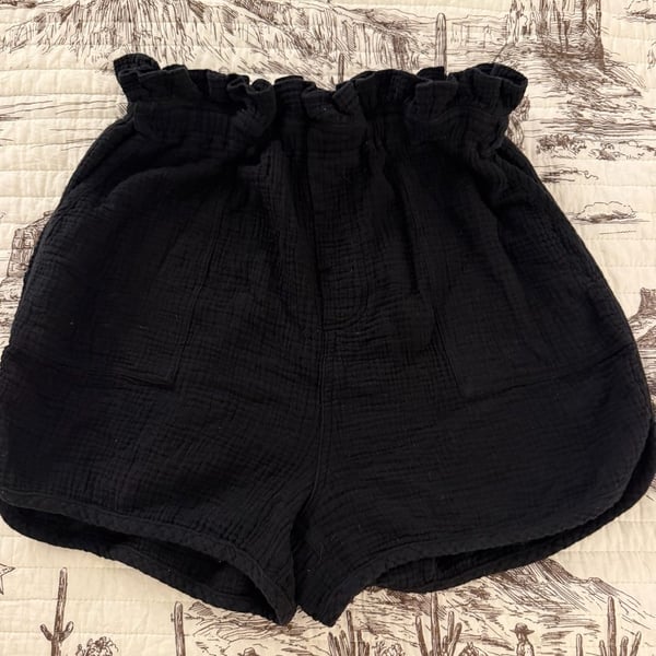 Splendid RS2C60X Shorts Size Large Black Gauze Paperbag Waist Cotton