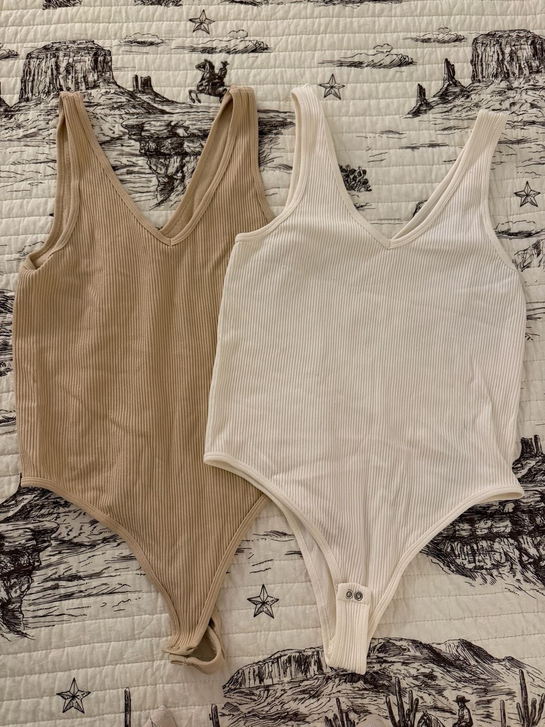 Gypsy & Jade Bodysuit Size L/XL Neutral Ribbed V-Neck Set of 2 1