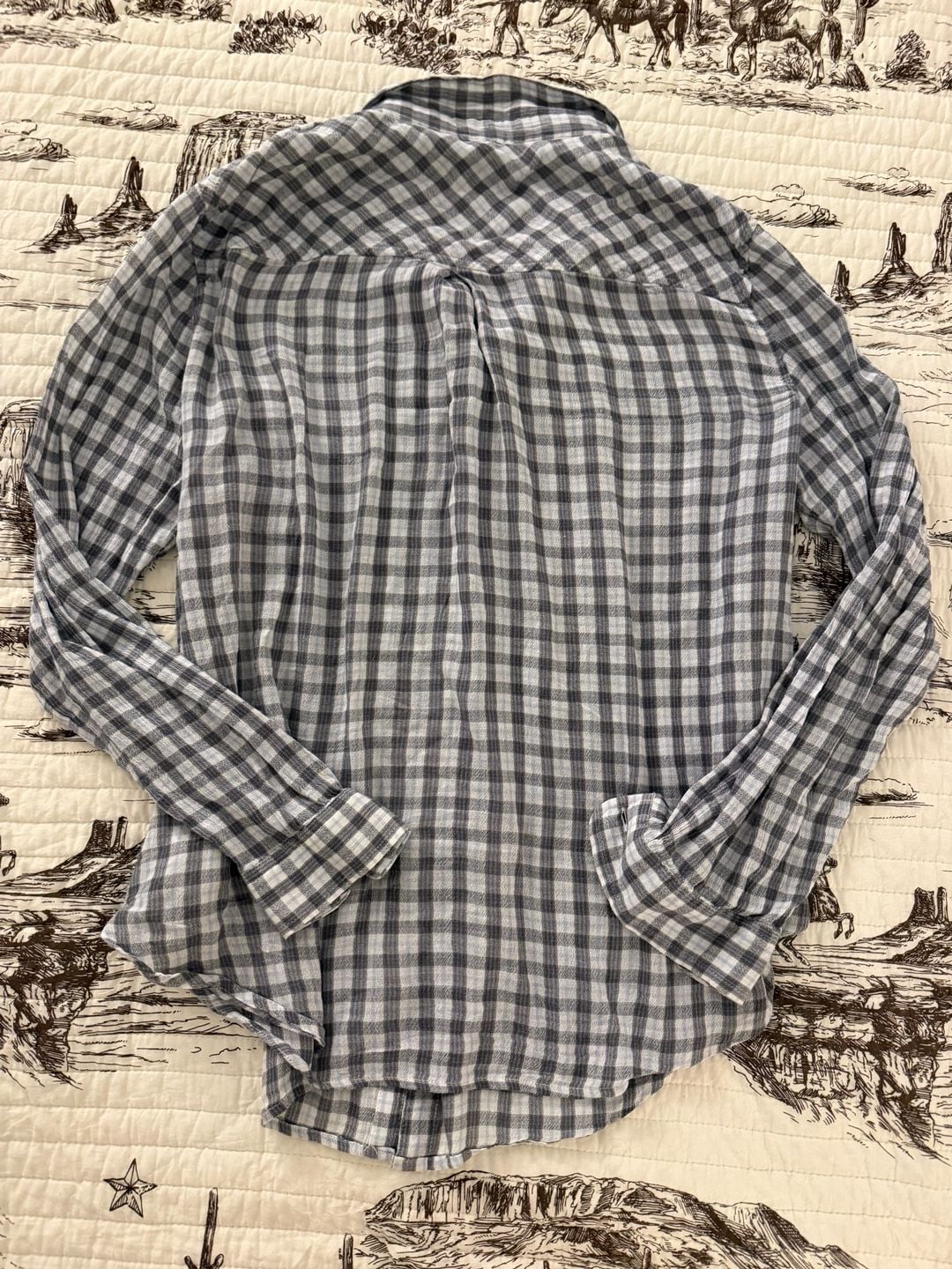 Lucky Brand Plaid Button Down Shirt Size L Blue Gray Cotton Viscose 5