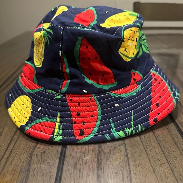 Unbranded Watermelon Pineapple Fruit Print Navy Blue Bucket Hat