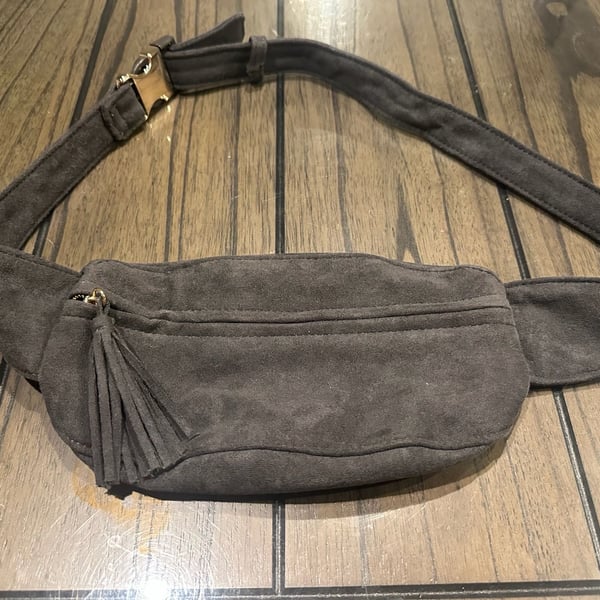 LOFT Suede Belt Bag Grey Tassel Crossbody Fanny Pack