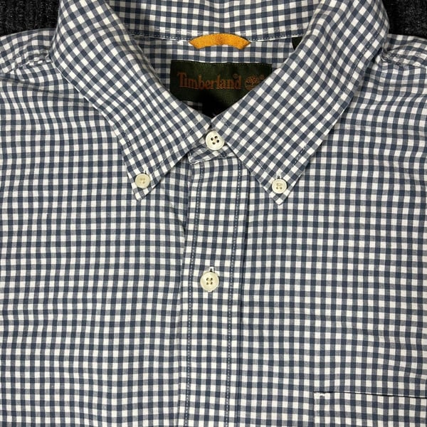Timberland Gingham Long Sleeve Button Down Shirt Size XL Navy White
