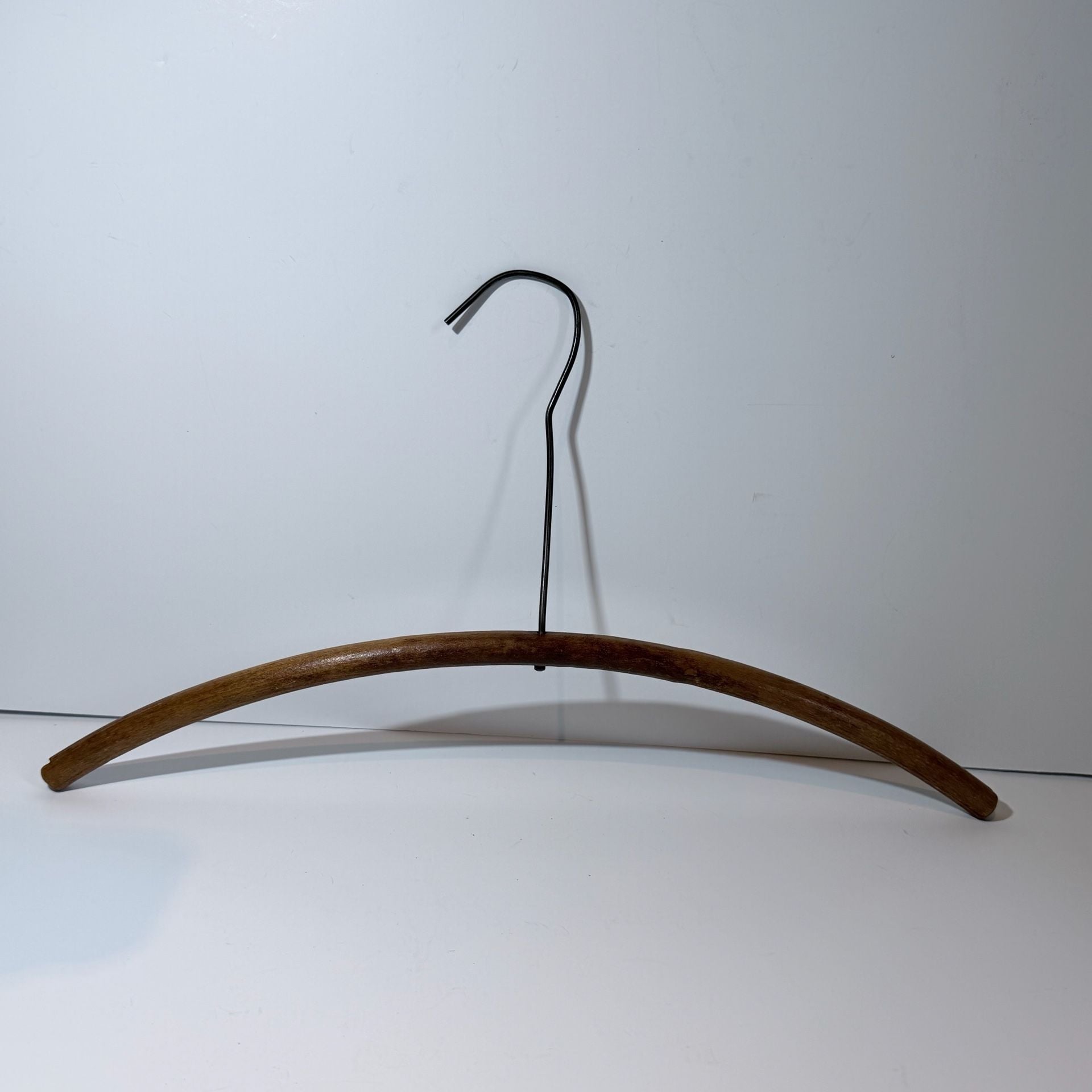 Vintage Wooden Suit Hanger - Curved Wood With Metal Hook 1