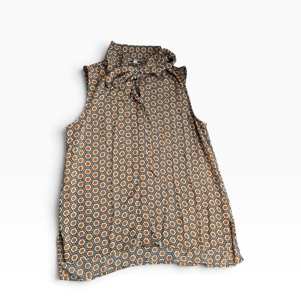 Pleione Tie-Neck Blouse Size S Geometric Print Sleeveless