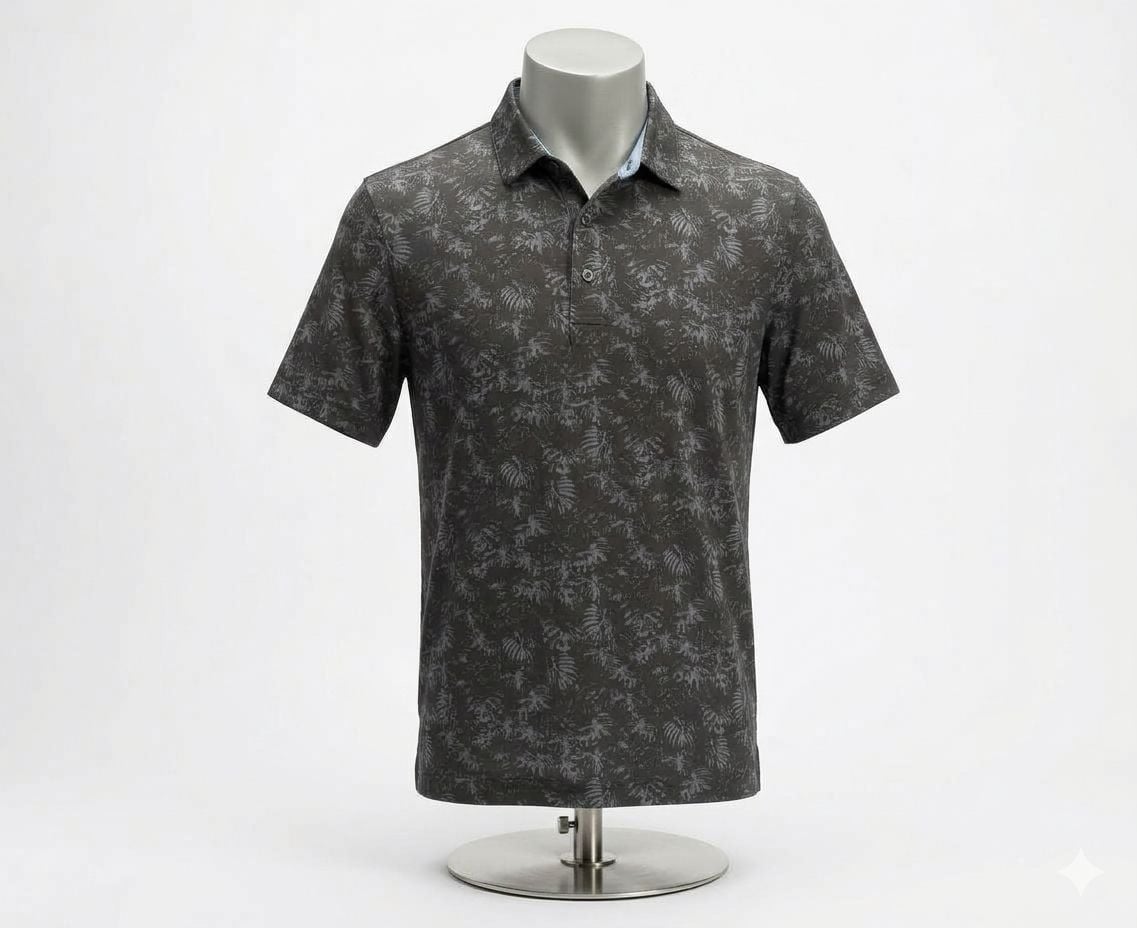 Dunning Golf Performance Polo Shirt Men's XL Black Tropical Leaf Print. 1211 2